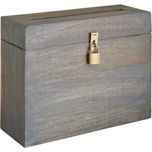 Wedding Card Box with Card Slit and Lock 12"X10"X4.5"- Gift Wishing Well Card Box for Weddings, Receptions, Birthdays, Graduations, Baby Showers, Honeymoon Funds (Gray)