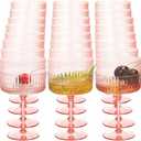 Jingmore 24 Pcs Ribbed Martini Glasses 10 oz Disposable Plastic Vintage Ribbed Coupe Glasses with Gold Rim Glitter Cocktail Unbreakable Dessert Parfait Glassware for Wedding Party Supplies (Pink)