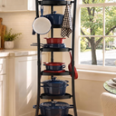 KES 264 Lbs Capacity Freestanding Pot Rack, 6-Tier Cast Iron Cookware Stand with 6 Hooks, Pots and Pans Storage Tower for Kitchen Corner, Stable Base, Anti-tip Strap & Floor Protectors, Black