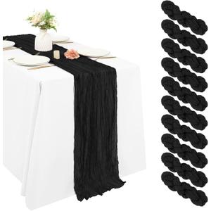10 Pack Cheesecloth Table Runner 20 x 120 inch Long Boho Gauze Table Runners 10FT Semi Sheer Table Runner for Wedding Decor, Baby Shower, Birthday Party, Banquet (Black)