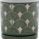 Napco Imports Decorative Home or Garden 8.75 x 5.5 Inch Indoor or Outdoor Flower Pot Planter with Saucer Green and Beige Scallop Design