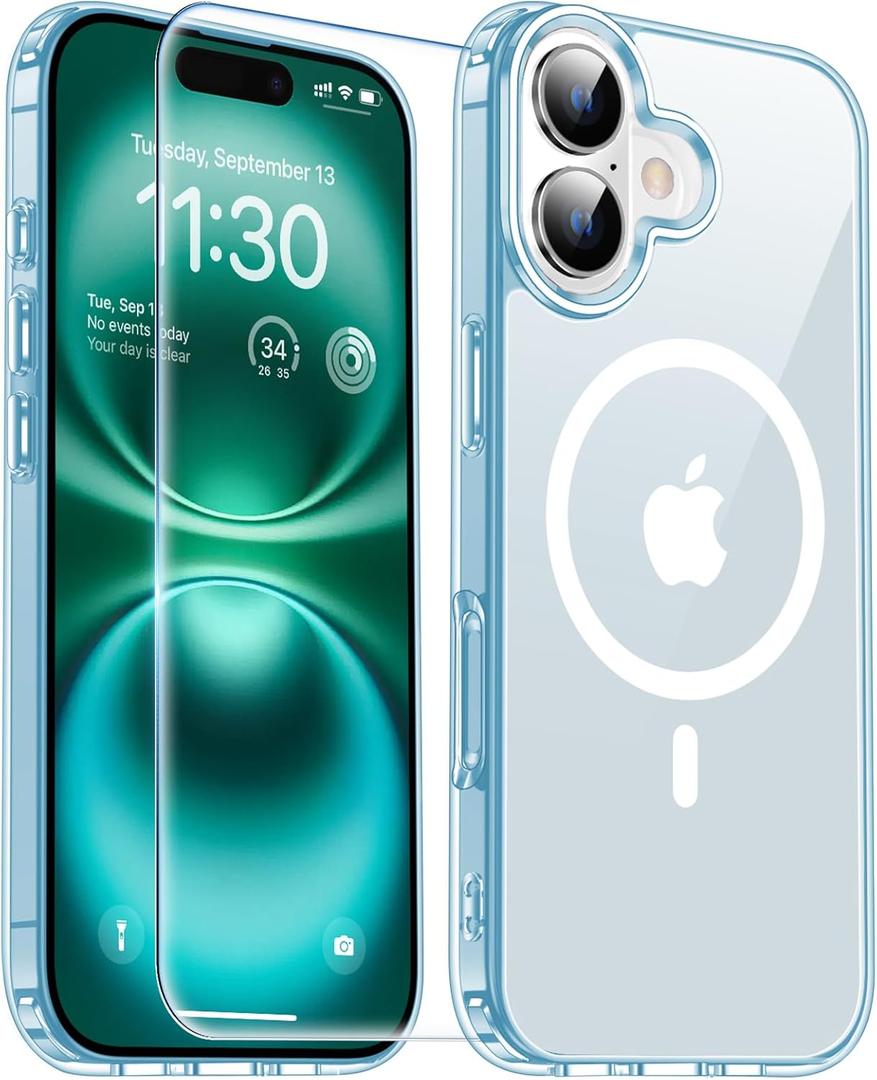 for iPhone 17 Case with Screen Protector,[Compatible with Magsafe] Military-Grade Protection & Anti-Yellowing,Magnetic Phone Case for iPhone 17,Blue
