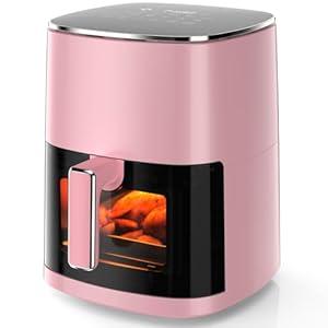 OLIXIS Air Fryer 6 Quart with Window Square Air Fryer 12in1 Air Fry, Roast, Reheat, Dehydrate, Bake, Steam, Fries, Custard, Chicken, Wings, Sea Food, Vegetabels, 400F Pink