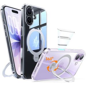 for iPhone 17 Case: with 360 Spin Magnetic Stand, Camera Control Button, Fit for MagSafe, Military Drop Protection, Protective Slim Phone Cover for iPhone17 with Ring Kickstand, 6.3", Clear