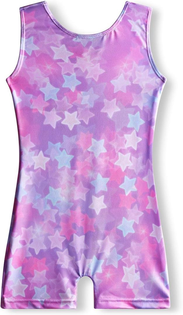 MYQFF Gymnastics Leotards for Girls Toddler Kids Dance Outfits Sparkle Tumbling Biketards Unitard Unicorn Mermaid (5-6 Years, A Pink Stars)