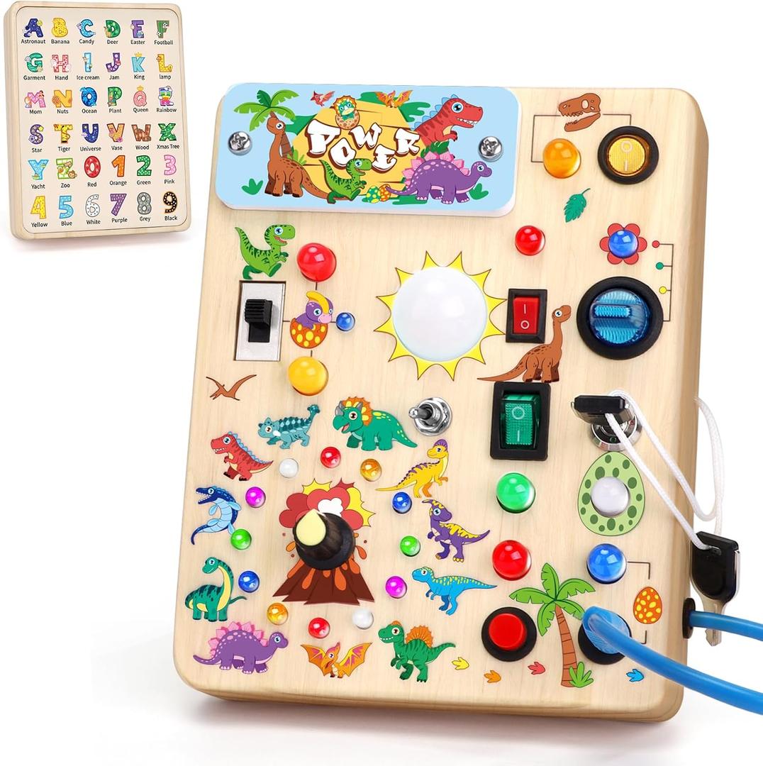Grarain Busy Board for Toddlers - Montessori Educational Toy for 1-3 Year Old Boys & Girls | Travel-Friendly Sensory Learning Activity | Ideal for Kids with Autism(Dinosaur Busy Board)