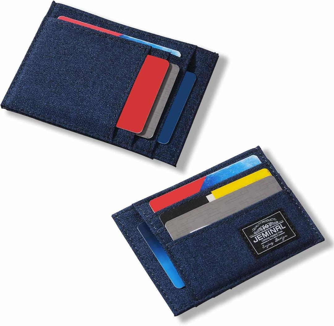 JEMINAL Slim Minimalist Front Pocket Men's Women's Canvas Wallet, Durable Nylon, 8-9 Card Positions, Cash Slot (Navy Blue)