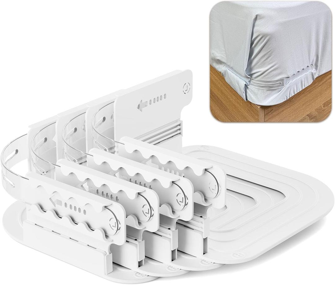 Lock Bed Sheet Straps Holder with Adjustable Height Position, Upgraded Open Corner Holders Keep Sheets Firm & Tight, No More Loose Sheets, Easy Installation (White) Lock Bed Sheet Straps Holder with Adjustable Height Position, Upgraded Open Corner Holders Keep Sheets Firm & Tight, No More Loose Sheets, Easy Installation (White)