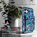 Compatible for iPhone 16 Plus Case Cute with Card Holder Shockproof Slim Slot Phone Wallet Cover for Women/Blue Butterflies Bright Animals Beautiful Theme Ornament
