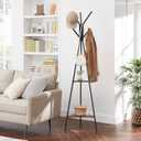 VASAGLE Coat Rack Freestanding, Coat Hanger Stand, Hall Tree with 2 Shelves, for Clothes, Hat, Bag, Industrial Style, Rustic Brown and Black URCR16BX