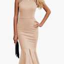 PRETTYGARDEN Women's Sleeveless Midi Bodycon Formal Dress Ruffle Mermaid Hem Elegant Cocktail Wedding Guest Midi Dresses Size Small