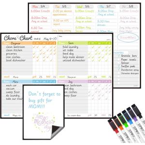 JJPRO Magnetic Dry Erase Chore Chart and Weekly Calendar Set for Fridge-Chore Chart for Multiple Kids,Weekly Planner Board,Family Chore Chart for Multiple Kids&Adults,Bonus to-do Whiteboard