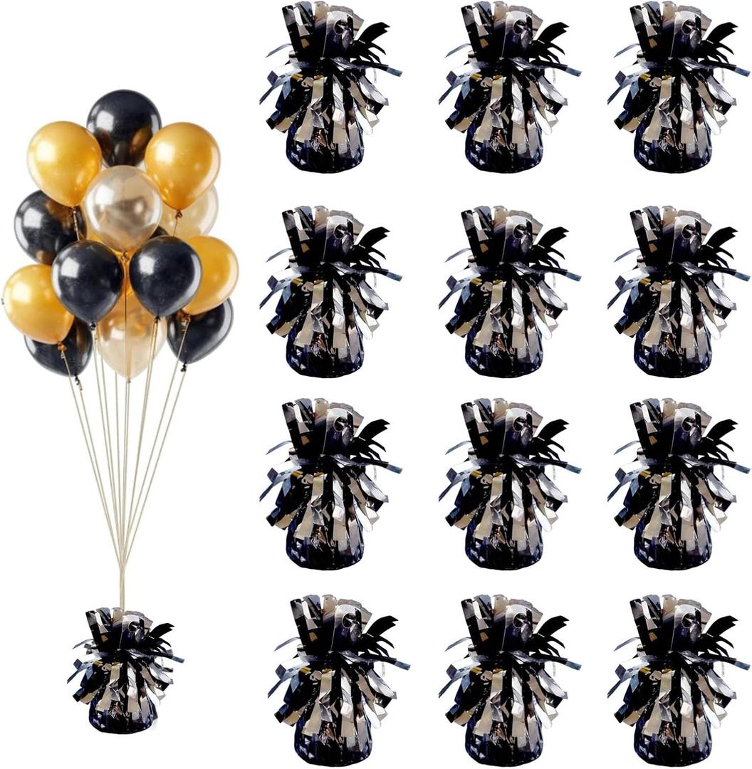 Balloon weights, 12 pieces, aluminum foil, suitable for birthday parties, gatherings, weddings, dinners and other occasions, weight 0.36lb (Black 12pcs)