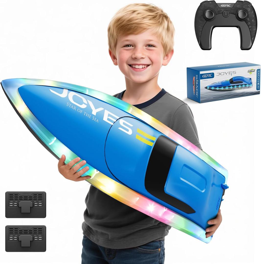 4DRC S7 RC Boat for Adults & Kids, High-Speed at 30KMH with 7 Mode LED Lights, Remote Control Boat for Pools and Lakes, 2 Rechargeable Batteries, Ideal Water Play Toy Gift for Boys & Girls