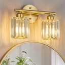 Modern 2 Light Crystal Vanity Light, Gold Vertical Bathroom Light Fixture Over Mirror for Dressing Table Sink, Compatible with Dimmable Bulbs (Bulbs Not Included)