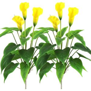 Beebel Artificial Flower 17 inches Calla Lily Silk Plant Fake Bonsai Flowers Greenery Plants for Indoor Outdoor Home Office Bedroom Table Centerpieces Party Decoration 2 Pack (Yellow, 2)