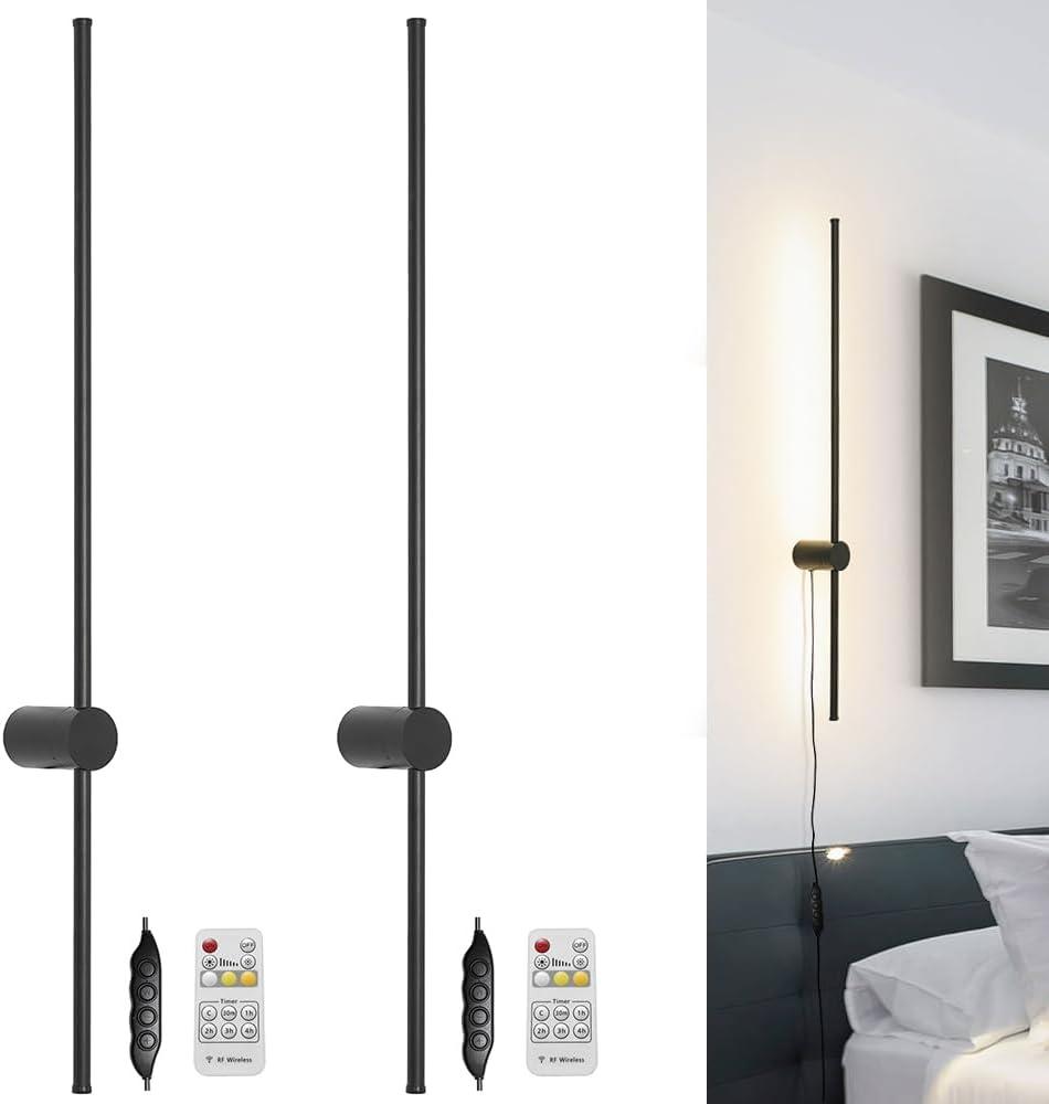 RC Dimmable Modern Plug in Wall Sconce Set of Two LED Black Wall Lights with Dimmer 39.4 inches Wall Lamp with Memory Function Original Brand Lighting