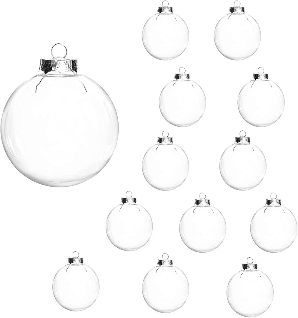 12 Pcs DIY Clear Plastic Fillable Balls Ornament,Removable Top Clear Hanging Ball,2.36Inch Christmas Ornaments Balls for Halloween, Christmas, Birthday, Wedding,Party,XmasDecorm,DIY Crafts(60mm)