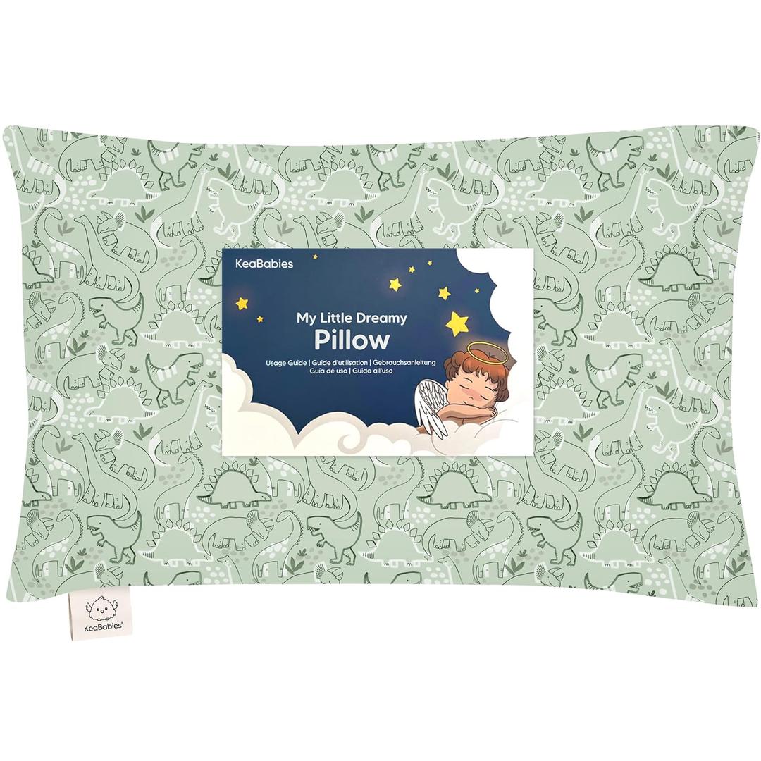 Toddler Pillow with Pillowcase - 13x18 My Little Dreamy Kids Travel Bed Pillows for Sleeping, Organic Cotton Small Pillowcase, Soft & Breathable, Machine Washable, Toddlers 2-5 Years Old (DinoDood)
