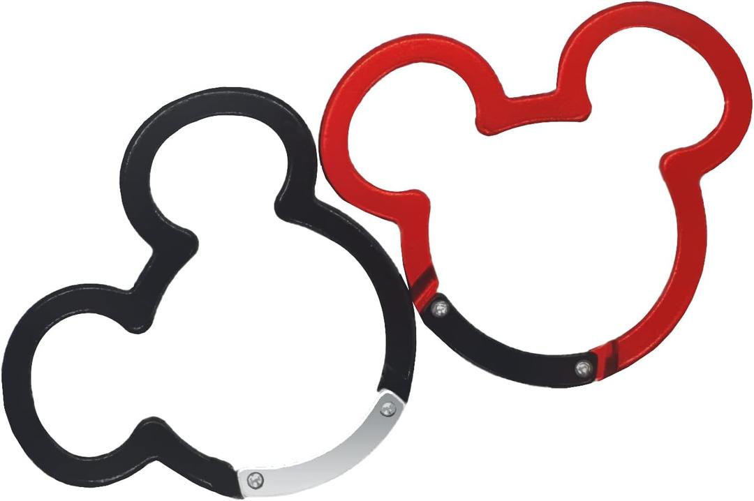 2PCS Aluminum Carabiner Ear Mouse Ring, Caribeener Clips, Spring Snap Hook for Keychain Clip（Length: 2.36”*Width: 2.16”*Diameter: 1.7”）, Red and black