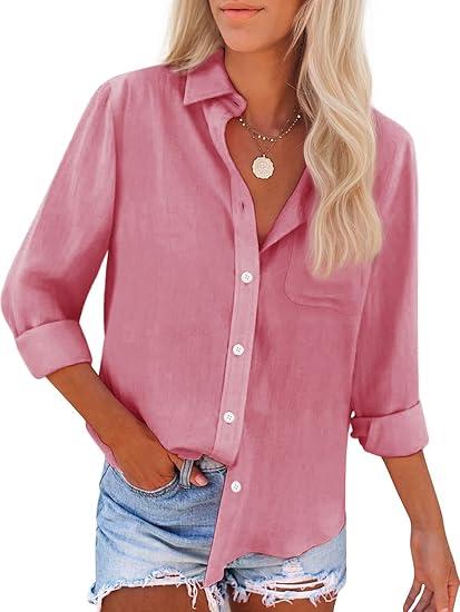 Womens Button Down Shirts Cotton Dress Shirts Oxford Shirts Long Sleeve Work Blouses Collared Tops Tunics with Pocket Camel Pink S Womens Button Down Shirts Cotton Dress Shirts Oxford Shirts Long Sleeve Work Blouses Collared Tops Tunics with Pocket Camel Pink S