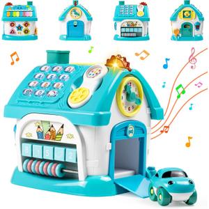 Marstone Baby Toys for 1 Year Old Boy and Girl Gifts: Toddler Toys Age 1-2, 8-in-1 Educational House with Sound Lights Music Clock Telephone and Car, Birthday Gift for Boy 12-18 Months (Blue)