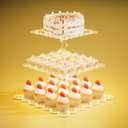 PinCute Acrylic Cupcake Stand, 3 Tier Cupcake Tower Holder with LED String Light, Dessert Table Display Cake Stand for Birthday Candy Bar Weddings Party Décor, Yellow Light