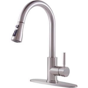 KINGO Kitchen Faucet, Brushed Nickel Kitchen Faucets with Pull Down Sprayer, High Arc Single Handle Stainless Steel Sink Faucets 1 or 3 Hole, Kitchen Sink Faucets for Farmhouse Camper Laundry Rv Bar