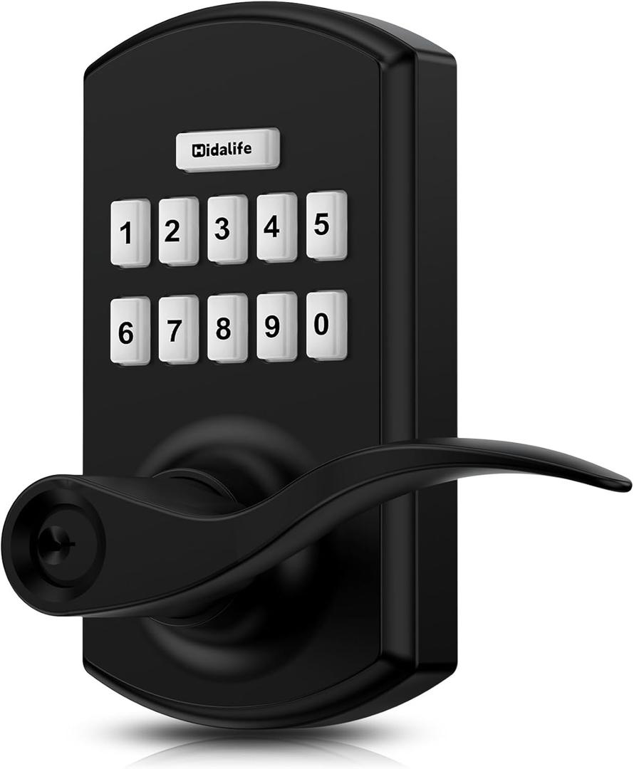 Hidalife Keypad Door Lock with Handle, Keyless Entry for Front Door, Manual Passage Mode, Matte Black