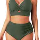 Tempt Me Women Two Piece Swimsuits High Waisted Bikini Set Tummy Control Bathing Suits Knot Twist Cutout Swimwear size S