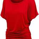 Made By Johnny Women’s Short Sleeve Dolman Tunic Top – Soft Stretch Knit with Side Shirring – Casual or Work Blouse (Large, Red)
