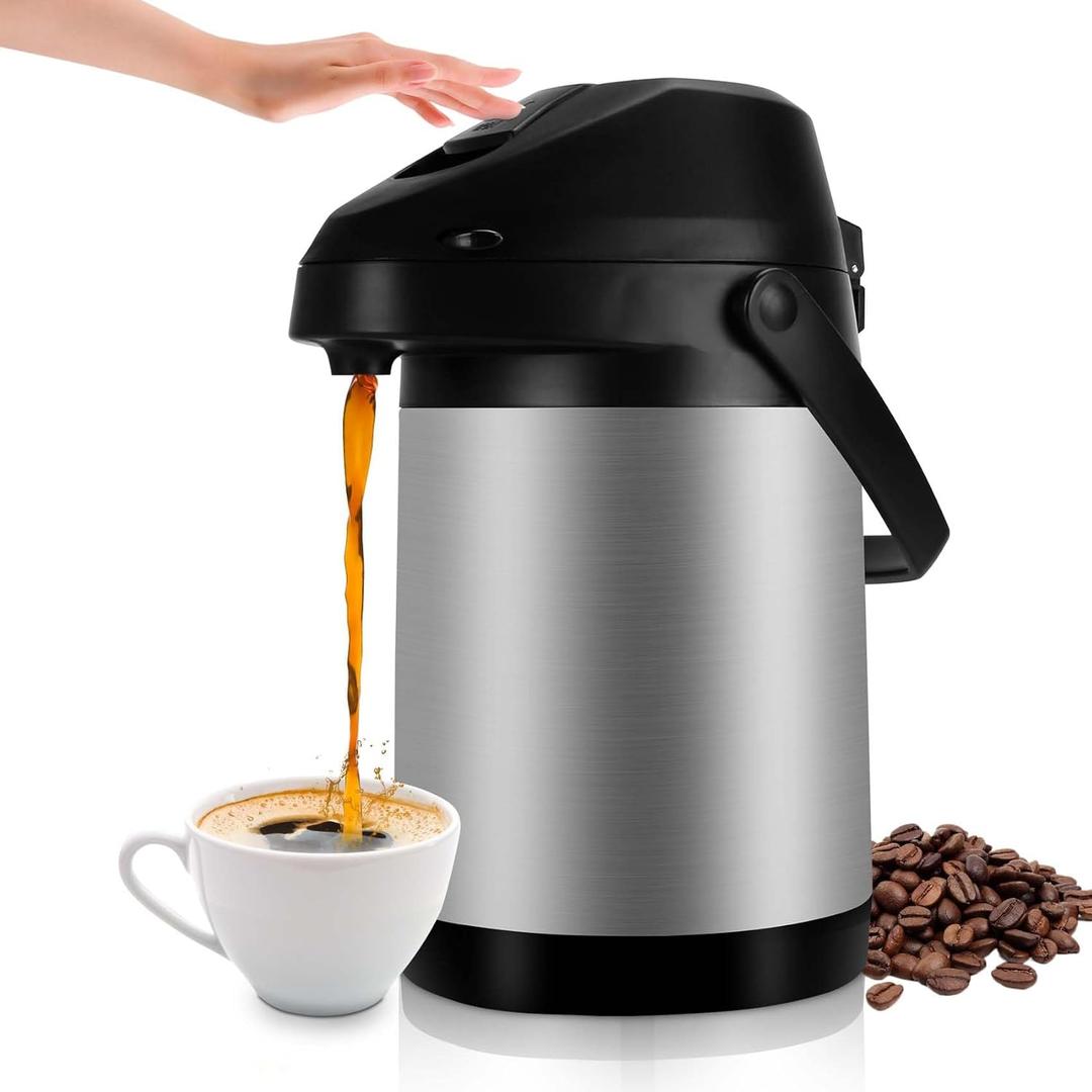 101Oz (3L) Airpot Coffee Carafe with Pump, Stainless Steel Double-wall Insulated Thermal Coffee Carafe Dispenser, 12 Hour Heat 24 Hour Cold Retention