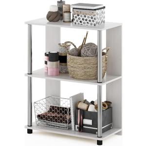 Furinno Jaya Simple Design 3-Tier Bookcase / Bookshelf / Display Rack with Stainless Steel Tubes, White Oak, 3-Tier Stainless Steel Poles