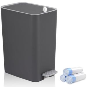 rejomiik Small Bathroom Trash Can with Lid, 3.2 Gallon Step Garbage Can with Handle, Slim Mini Wastebasket Bin for Bedroom, Office, Dorm, Dark Gray