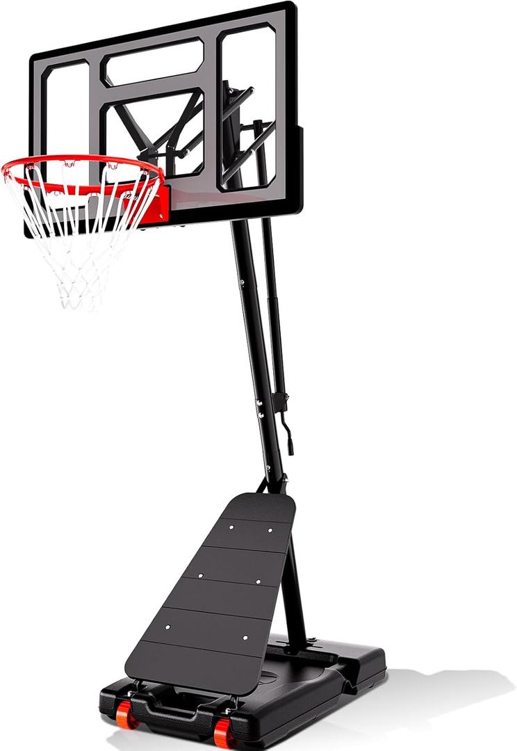 AWII SPORT Basketball Hoop Outdoor 40Inch Impact Backboard, 5.3-10FT Height Adjustable Basketball Hoop Goal System with Portable Wheels for Adults (Black, 40inch Backboard)