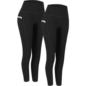 Fengbay 2 Pack High Waist Yoga Pants with Pockets, Tummy Control Workout Running Yoga Leggings for Women (Medium, Black & Black)