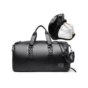 Leather Duffle Travel Gym Bag for Men with Shoe Compartment, 32L PU Leather Weekender Waterproof Overnight Bag Gym Sports Carry-On Black
