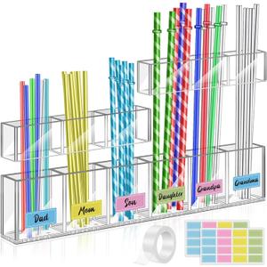 11.8'' Large Adjustable Height Acrylic Straw Holder for Cabinet Door with Ultra Sticky Double Sided Adhesive Tape, Reusable Tumbler Straw Dispenser for Kitchen Counter Cupboard -Transparent