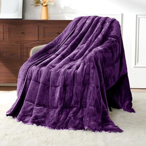 Uttermara Weighted Blankets for Adults King Size, 20lbs 80x87 inches Blanket with Soft Warm Plush Sherpa Fleece, Washable Thick Heavy Throw for Sleep, Anxiety and Calming, Purple