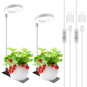 Grow Lights for Indoor Plants, Full Spectrum Halo Growing lamp with Detachable Base, Height Adjustable, 3 Colors, 10 Dimming, Automatic Timer, Plant Light for Small Plants Growing, 2-Pack (White-3.4in)