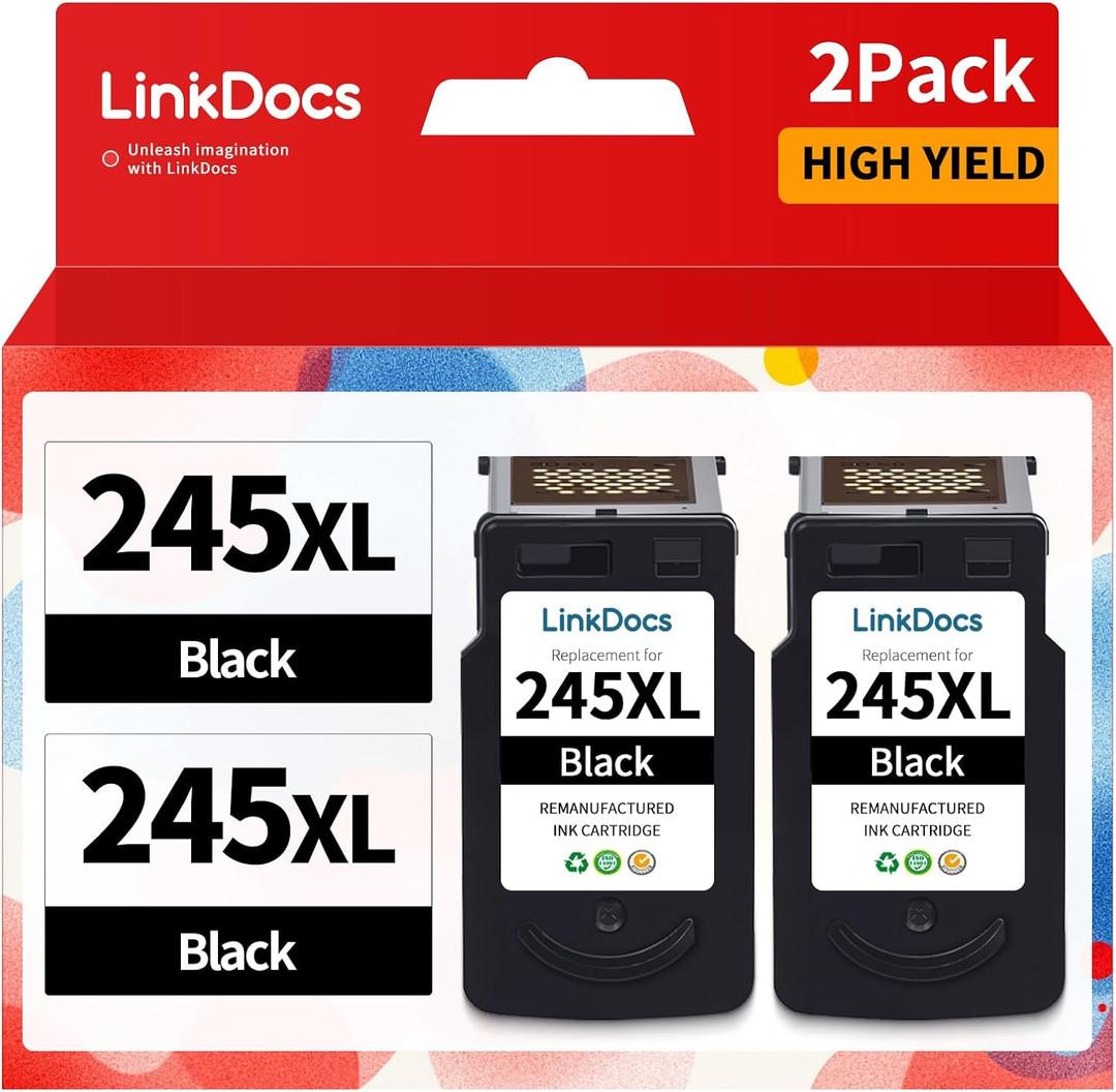 LinkDocs 245XL Ink Cartridge Replacement for Canon 245 XL PG-243 PG-245 XL Black Work for PIXMA TR4520 MX492 TS3122 MX490 MG3022 MG2522 MG2920 MG2420 MG2520 MG2922 MG2924 MG3029 Printer (2 Black)