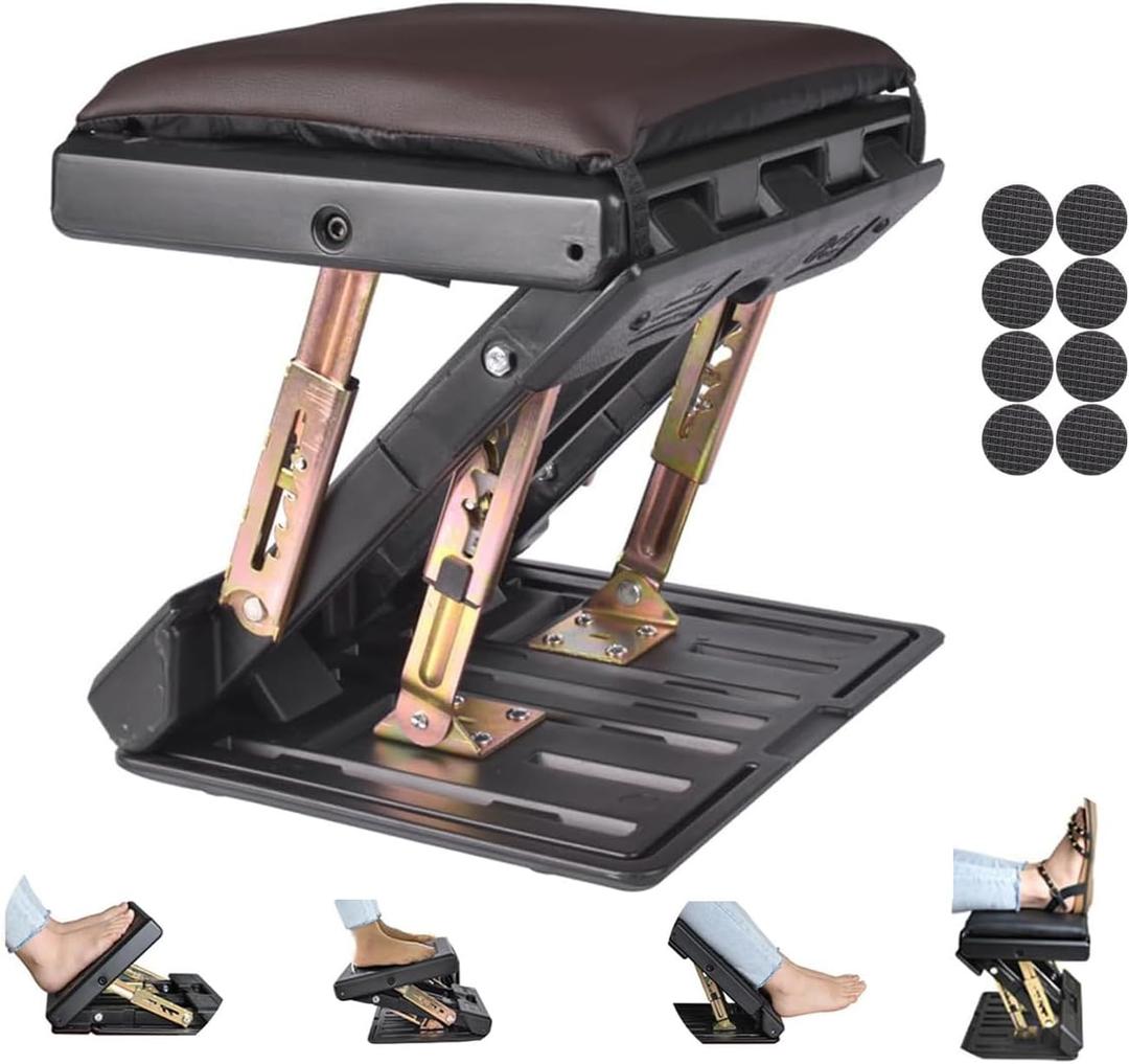 Foot Rest for Under Desk at Work 4-Level Height Adjustable, Ergonomic Foldable Footrest for Office, Gaming,Computer, Soft & Removable Pad Desk Foot Stool Suitable for All Seasons(Brown), 12.6x12.6x2.36 Inch