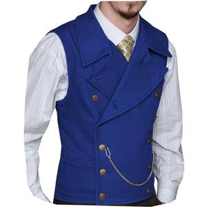 Mens Double Breasted Classic Vests Groomsman Wedding Waistcoat Wide Lapel Suede Leather Casual Business Vest for Men (4X-Large, Royal Blue)