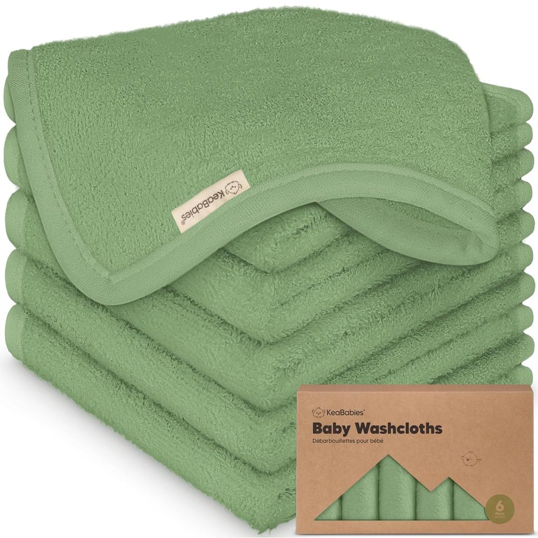 6-Pack Baby Washcloths - Soft Absorbent Viscose from Bamboo Wash Cloths for Babies, Kids, Toddlers, Infant, Newborn Bath Towels, Gentle on Sensitive Skin, 10x10 Reusable Face Towels (Meadow Green)