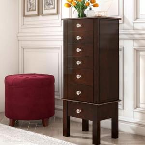 Hives and Honey Crystal Jewelry Armoire, 6 Felt-Lined Drawers, Side Necklace Hooks, Built-In Mirror, Cord Port, Elegant Beaded Trim, Jewel Knobs, Jewelry Storage Organizer (Espresso)