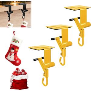 No-Drill Fireplace Stocking and Garland Hanger for Mantel 2-in-1 Adjustable Heavy Duty Christmas Hooks, Tool-Free Clip-On Design Holds Stockings Garland Securely for Indoor Outdoor Decor (3-gold)