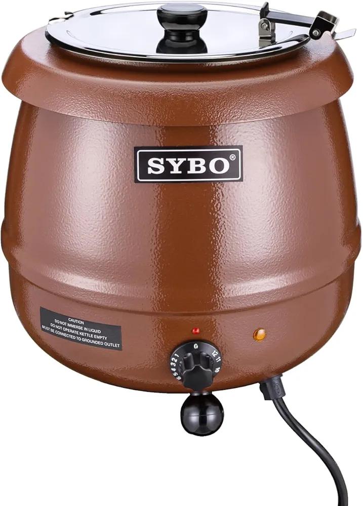 SYBO SB-6000-1B Commercial Grade Soup Warmer Kettle with Hinged Lid and Detachable Stainless Steel Insert Pot for Restaurant Parties Buffet, 10.5 Quarts, Brown