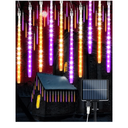 Solar Halloween Lights 20 Tubes 480 LED Meteor Shower Icicle Raindrop Lights with Timer Function Falling Rain Light for Holiday Party Halloween Decorations (Orange and Purple)