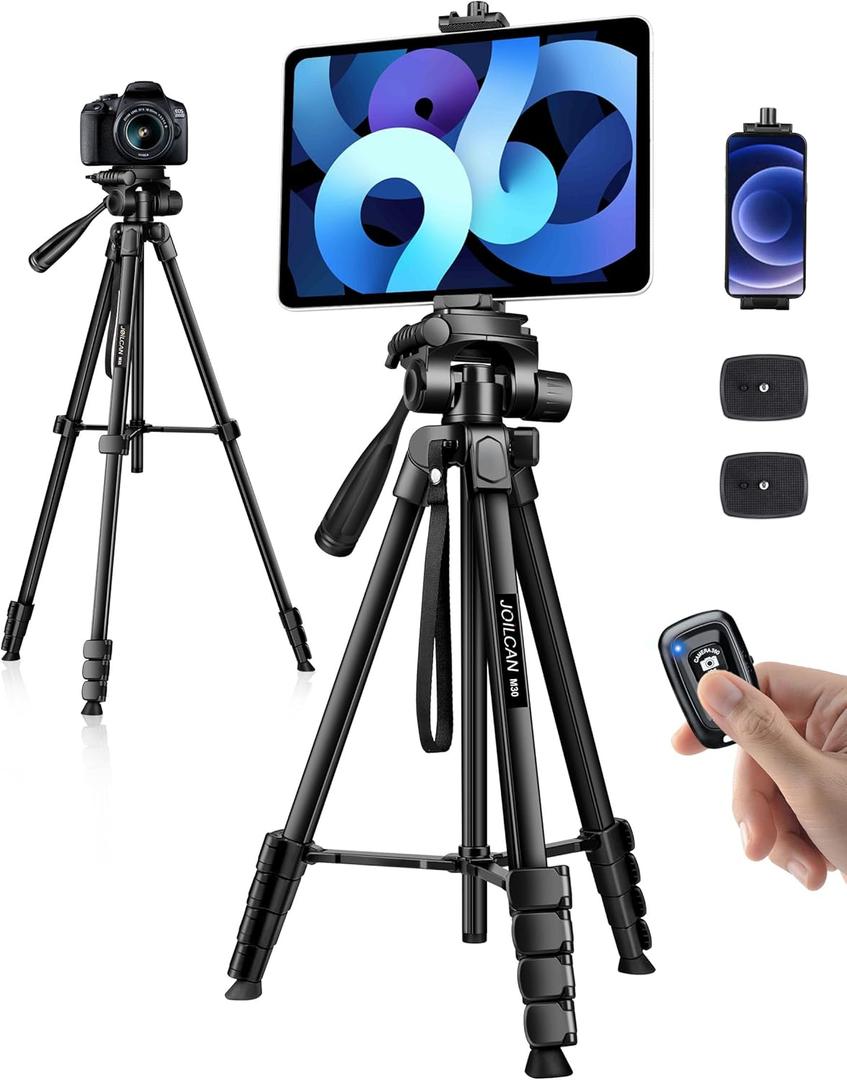 JOILCAN Phone Tripod Stand, 68" Tripod for iPad iPhone Tablet with Remote Universal Holder Carry Bag, Travel Aluminum Tripod for Video Recording Photos Vlogging Compatible with iPad Pro iPhone Camera (68 Inch, Black-Tablet)