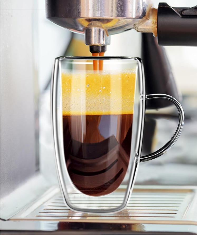 PARACITY Glass Coffee Mug with Bamboo Lid, Double Wall Insulated Clear Tea Cup 12 OZ with Hand for Cappuccino/Latte/Coffee, Borosilicate Glassware for Kitchen/Travel